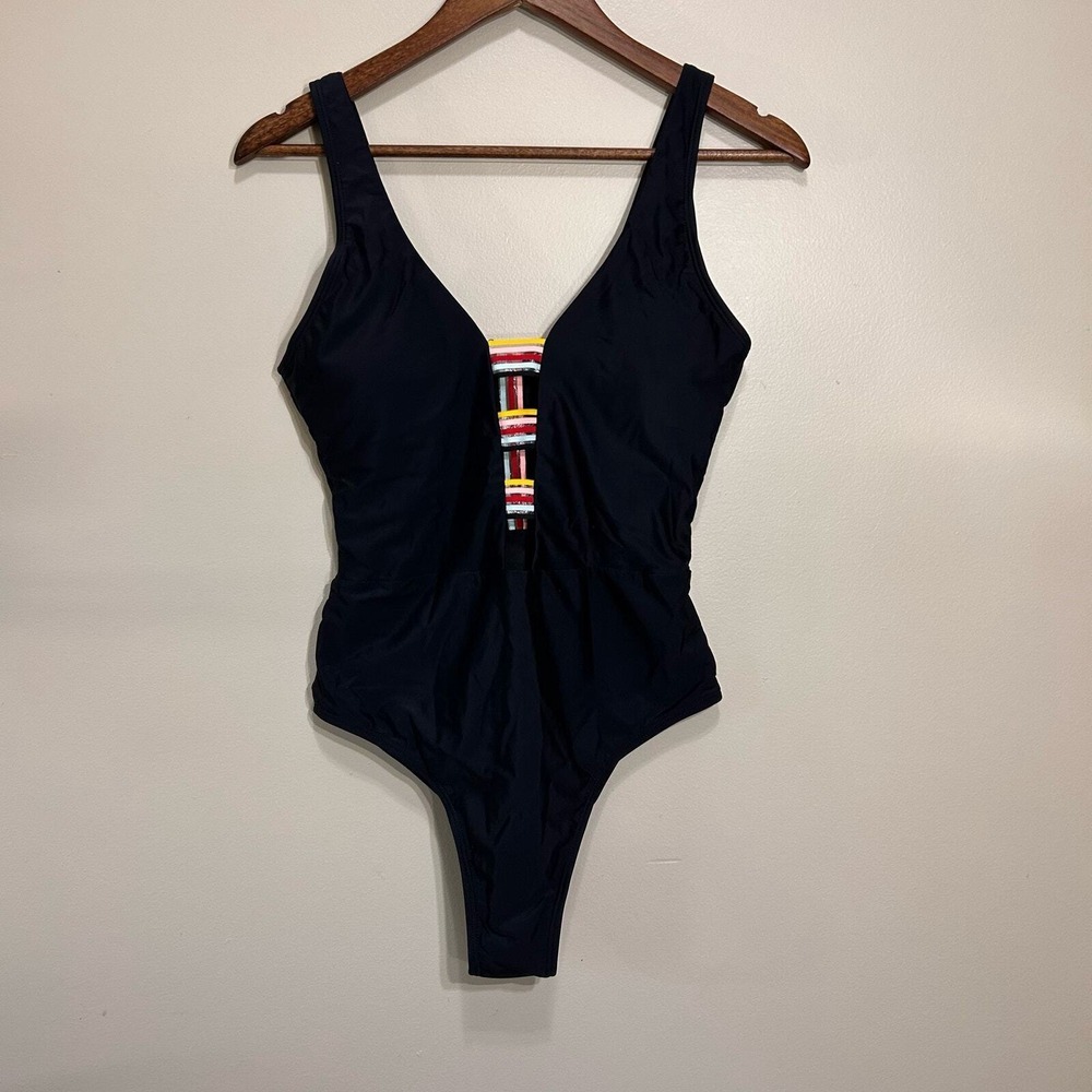 Peddney Womens Swimsuit L Black One Piece‎ Swim Wear Beach Vaca